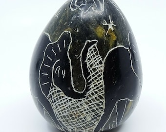 Vintage Carved Stone Egg Shaped Paperweight Elephants