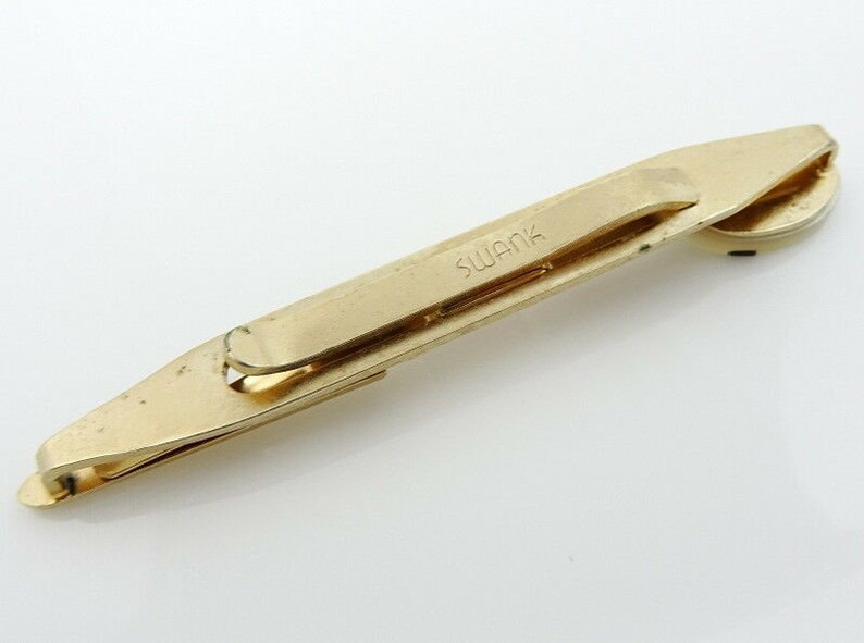 Swank Vintage Tie Bar Pierced Look White Mother-of-Pearl 2.5 1950s