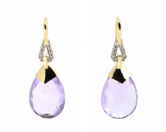 Stunning Amethyst earrings,Diamonds, 18k yellow gold earrings, hand made, solid 18ky gold and platinum.Price includes shipping insurance