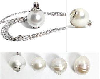 14-18mm pearl.Choose from round or baroque large beautiful freshwater pearls in 14K white gold pearl natural colour, (9K chain 20in extra).