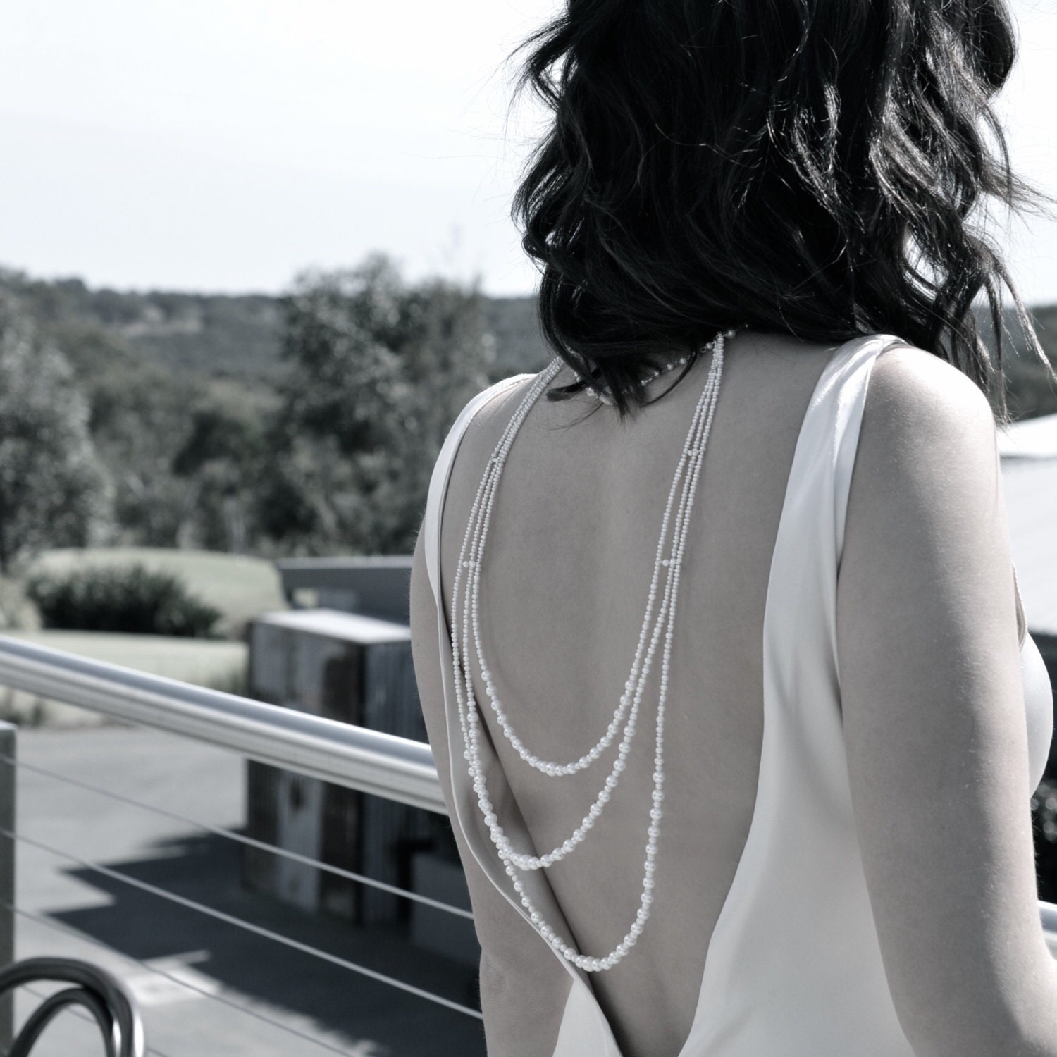 Ivory Pearl & Crystal Long Back Necklaces for Bridal, Bridesmaids & Prom -  Mariell Bridal Jewelry & Wedding Accessories