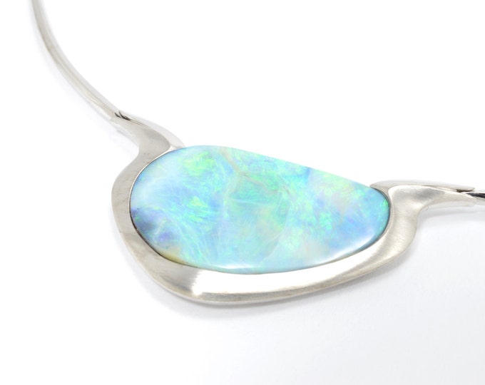 Natural Australian  bolder opal , set in a 9ct white gold necklace.