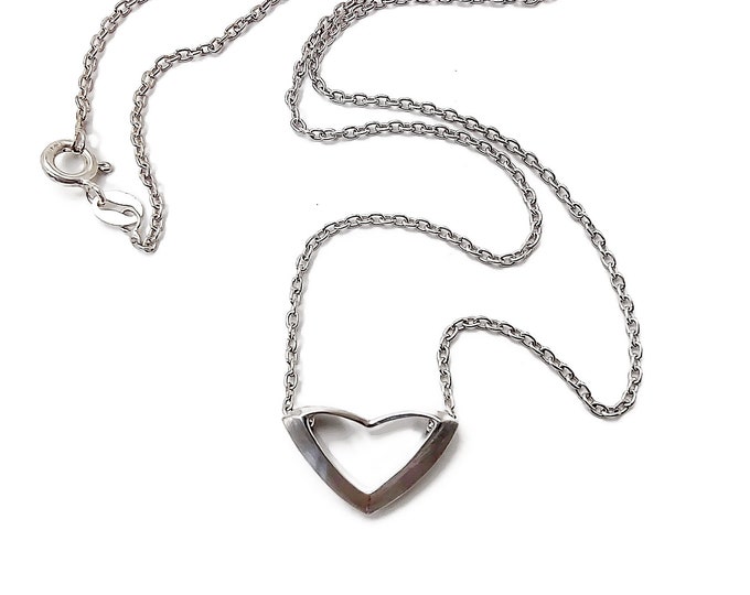 Rare Heart pendant solid sterling silver rhodium plated, on a solid sterling silver chain 46cm 18inch long. Simplicity, beauty and style.