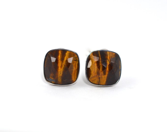 Tigers eye earrings studs, sterling silver earrings.