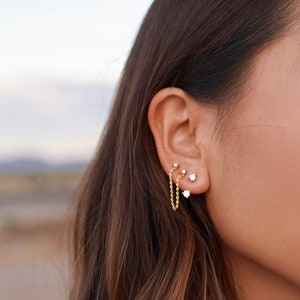 Minimal crystal and gold ear jacket earrings- Front back ear jackets,  dainty ear jacket, simple ear jacket, floating cz ear jacket, KITTY