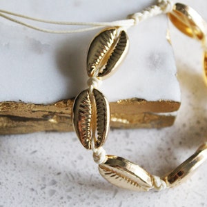 Gold cowrie shell bracelet and anklet- adjustable/ shell jewelry/ cowrie jewelry/ shell anklet/ shell bracelet/ gold shell/ summer/ SHELLEY