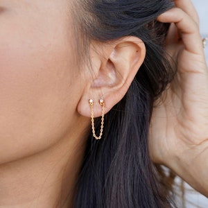 Linked Chain Stud Earring Dainty Gold Chain Earring for Double
