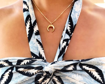 Gold Horn Necklace - Gold Crescent Necklace/ Double Horn Necklace/ Boho Horn Necklace/Gifts For Her/ Moon Necklace/ Tusk/ Celestial/ VITA