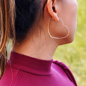 Gold Heart Hoop Earrings- valentine's gift/ heart jewelry/ heart earrings/ large thin hoops/ statement hoops/ gold hoops/ minimal/ VALENTINA