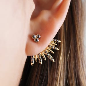 Gold Ear Jackets Sparkly Spikes gold ear jacket / ear jacket spike / ear jacket gold / ear jacket earring / gold ear cuff / gifts for her Gold with Gray