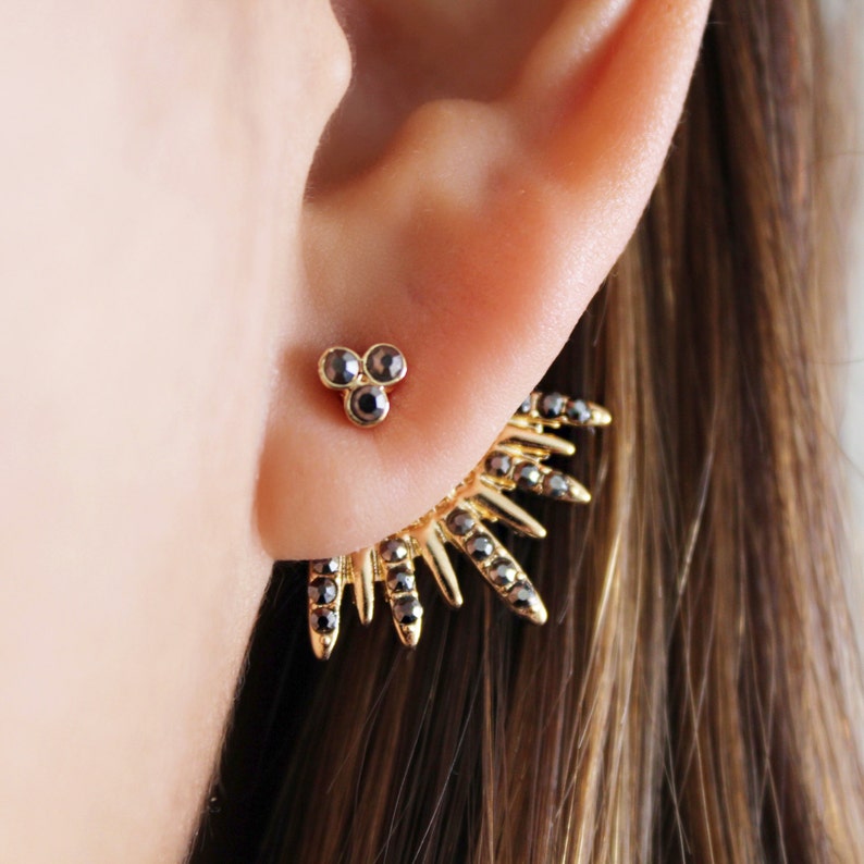 Gold Ear Jackets Sparkly Spikes gold ear jacket / ear jacket spike / ear jacket gold / ear jacket earring / gold ear cuff / gifts for her image 3