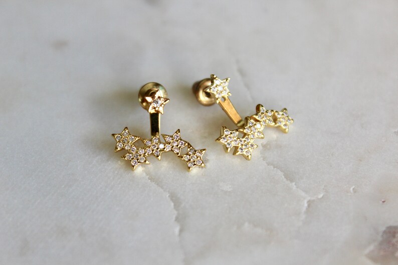 Dainty gold star ear jacket earrings celestial ear jackets Etsy