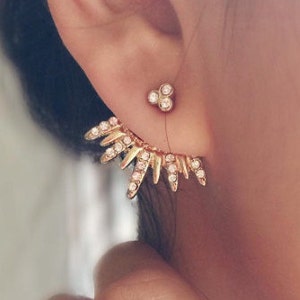 Gold Ear Jackets Sparkly Spikes gold ear jacket / ear jacket spike / ear jacket gold / ear jacket earring / gold ear cuff / gifts for her Gold with Crystal