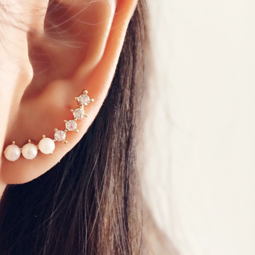 Sparkly Pearl Ear Climber Gold Ear Cuff/ Gold Ear Crawler/ - Etsy