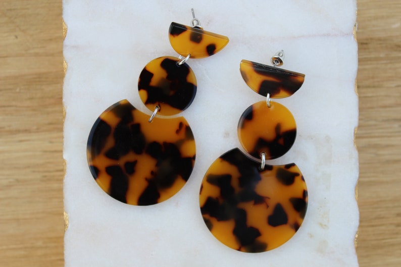 Tortoise shell resin statement earrings geometric shapes Etsy