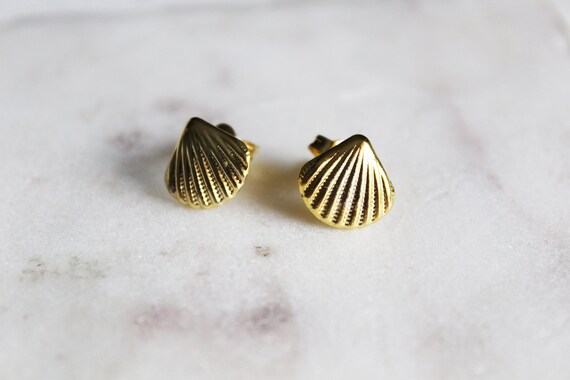 Dainty Gold Shell Stud Earrings Tiny Shell Earrings Summer