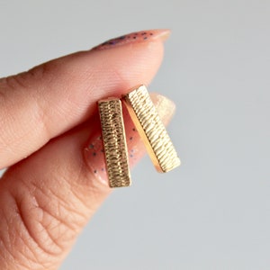 Textured Gold Bar Studs- minimal earrings/ hammered bar studs/ staple studs/ minimalist modern studs/ line earrings/ geometric studs/ EMMA