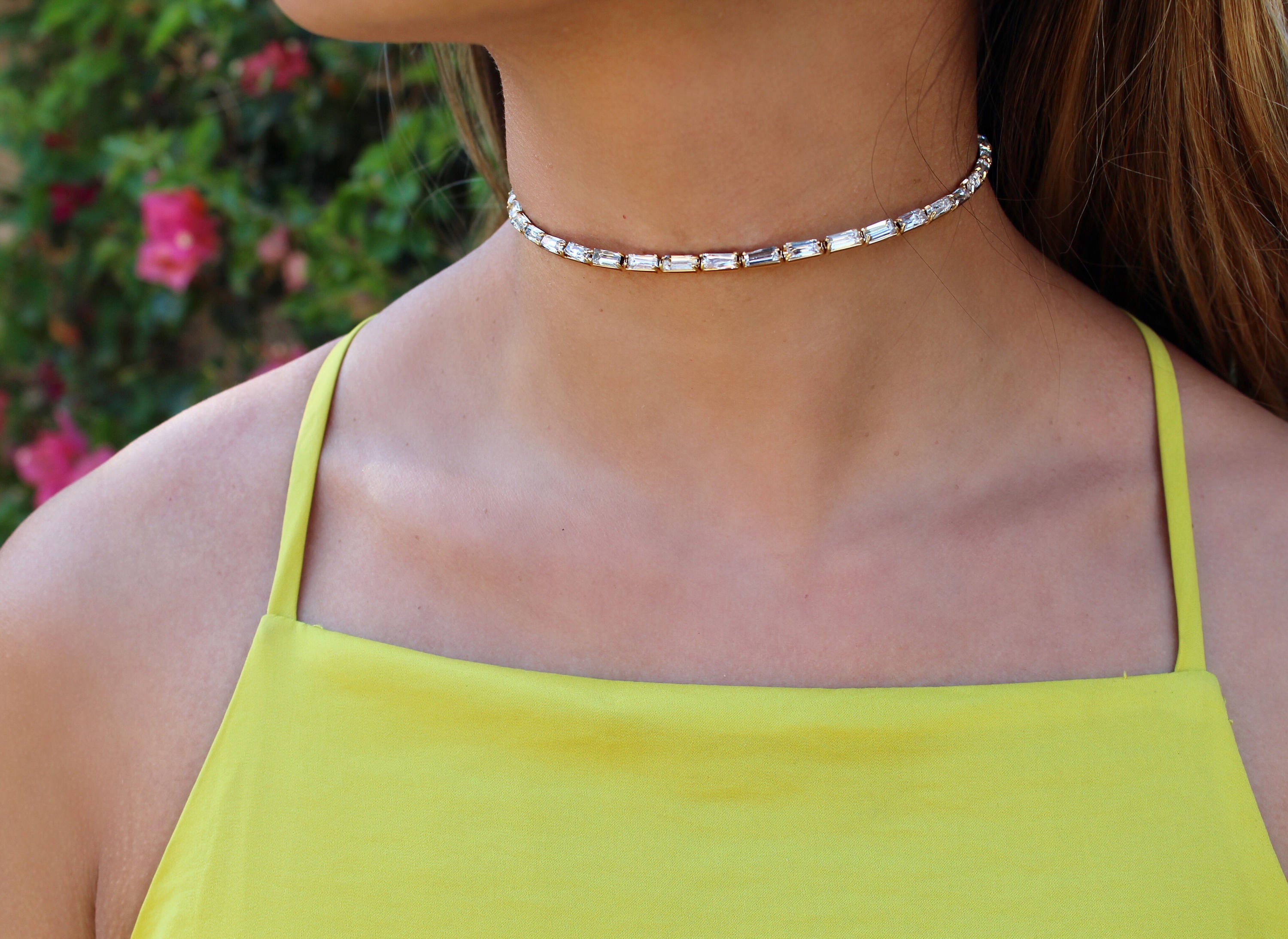 Gold Crystal Choker Necklace Gold 