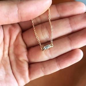 Dainty Gold Baguette Necklace- Tiny Rectangle Pendant/ Delicate Gold Necklace/ Layering Necklace/ Minimal Modern/ Geometric emerald/ ADALINE