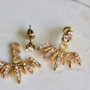 Gold Ear Jackets Sparkly Spikes gold ear jacket / ear jacket spike / ear jacket gold / ear jacket earring / gold ear cuff / gifts for her image 6