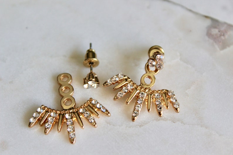 Gold Ear Jackets Sparkly Spikes gold ear jacket / ear jacket spike / ear jacket gold / ear jacket earring / gold ear cuff / gifts for her image 6