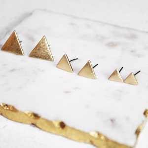 Mix and Match Triangle Stud Earrings- mismatch earrings/ set of three pairs/ gold triangle studs/ geometric studs/ gift set/ earring set