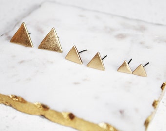 Mix and Match Triangle Stud Earrings- mismatch earrings/ set of three pairs/ gold triangle studs/ geometric studs/ gift set/ earring set