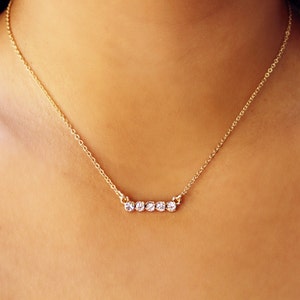 Tiny Crystal Gold Bar Necklace- Bezel bar/ dainty gold necklace/ layering necklace/ horizontal bar/ delicate/ minimal/ modern/ ANALISE