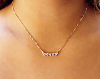 Tiny Crystal Gold Bar Necklace- Bezel bar/ dainty gold necklace/ layering necklace/ horizontal bar/ delicate/ minimal/ modern/ ANALISE