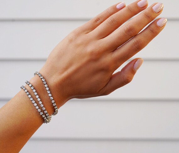 Silver Wrap Around Rhinestone Bracelet Single Row Rhinestone