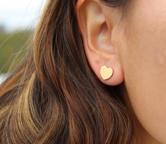 Gold Heart Stud Earrings Valentine S Day Gift Etsy