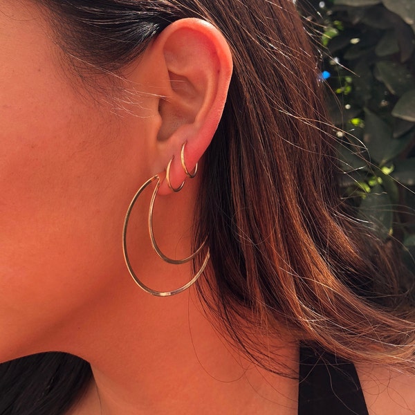 Crescent Moon Hoop Earrings- Gold crescent moon earrings/ crescent earrings/ statement hoops/ celestial jewelry/ hollow gold hoops/ MEZZA