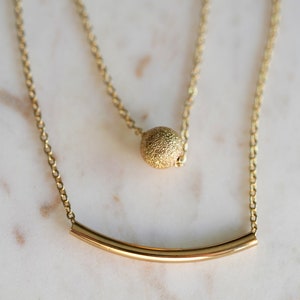 Dainty Gold Layering Double Strand Necklace- layered necklace/ thin dainty gold necklace/ minimal bar necklace/ gifts for her/ sphere/ LOLA