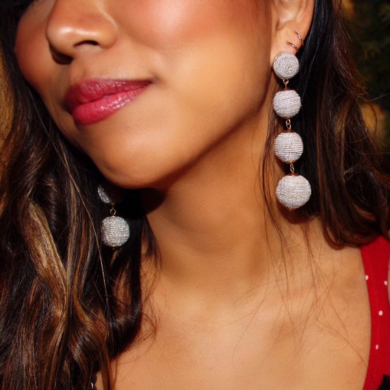 Silver Drop Ball Earrings Bon Bon Earrings/ Woven Ball Drop - Etsy