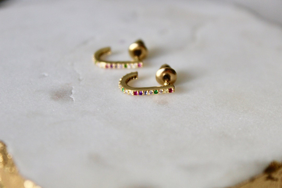 Small Rainbow Huggie Hoops