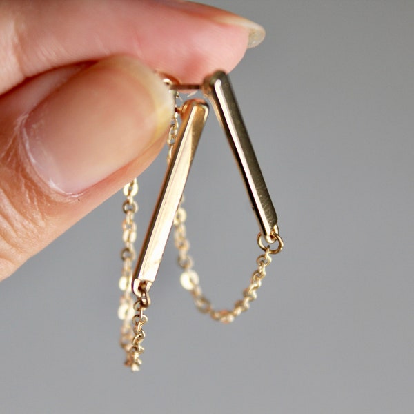Gold Bar Chain Dangle Stud Earrings- Staple Studs/ Bar Studs/ Line Earrings/ Minimal chain/ Gold Chain Earrings/ Thread Earring/ DILLON
