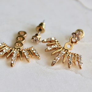 Gold Ear Jackets Sparkly Spikes gold ear jacket / ear jacket spike / ear jacket gold / ear jacket earring / gold ear cuff / gifts for her image 9