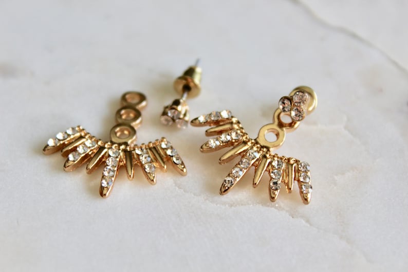 Gold Ear Jackets Sparkly Spikes gold ear jacket / ear jacket spike / ear jacket gold / ear jacket earring / gold ear cuff / gifts for her image 9