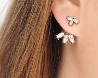 Boucles d'oreilles en or + boucles d'oreilles en cristal - veste d'oreille simple / veste d'oreille délicate / boucle d'oreille de veste d'oreille / vestes d'oreilles en or / cadeaux pour elle / IRIS CLEAR