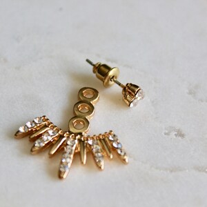 Gold Ear Jackets Sparkly Spikes gold ear jacket / ear jacket spike / ear jacket gold / ear jacket earring / gold ear cuff / gifts for her image 10