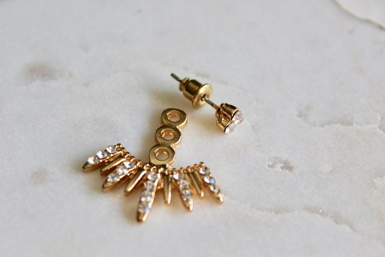 Gold Ear Jackets Sparkly Spikes gold ear jacket / ear jacket spike / ear jacket gold / ear jacket earring / gold ear cuff / gifts for her image 10