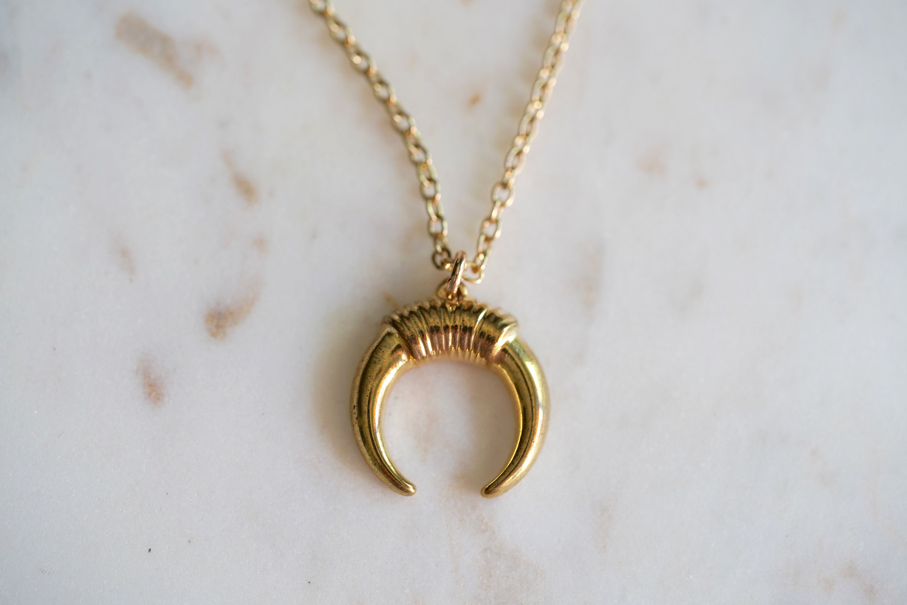 Gold Horn Necklace Gold Crescent Necklace/ Double Horn Etsy
