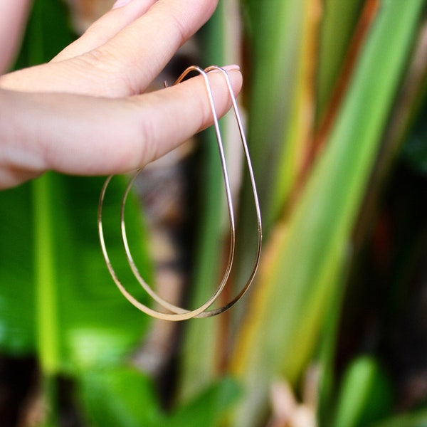 Thin Gold Hoop Earrings- Gold Teardrop Hoop Earrings/ Large Oval Hoop Earrings/ large hoops/ ultra thin gold hoops/ delicate hoops/ minimal