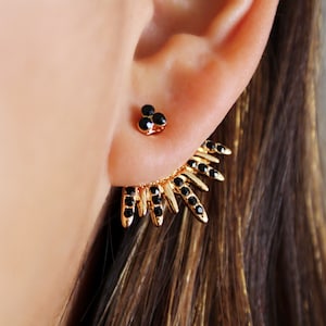 Gold Ear Jackets Sparkly Spikes gold ear jacket / ear jacket spike / ear jacket gold / ear jacket earring / gold ear cuff / gifts for her image 4