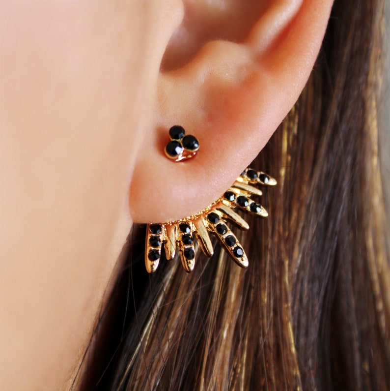 Gold Ear Jackets Sparkly Spikes gold ear jacket / ear jacket spike / ear jacket gold / ear jacket earring / gold ear cuff / gifts for her image 4