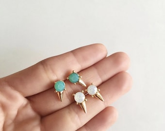 Dainty Gold Spike Stud Earrings- tiny/ minimal/ modern/ opal earrings/ aquamarine earrings/ gifts for her/ turquoise studs/ chic studs/ SHAY