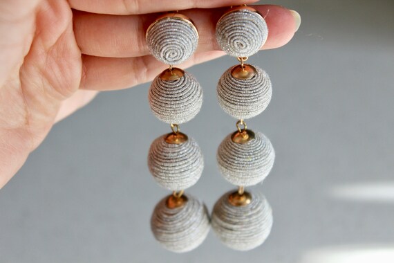 Silver Drop Ball Earrings Bon Bon Earrings/ Woven Ball Drop - Etsy