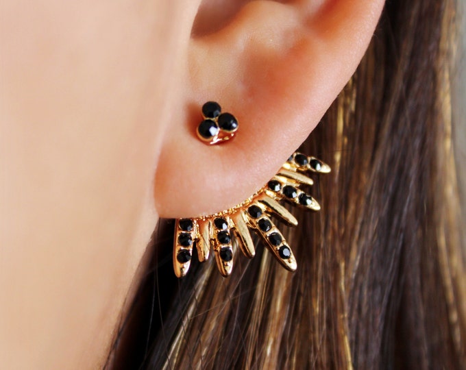 Gold Ear Jackets Black Sparkly Spikes Gold Ear Jacket/ Ear Etsy