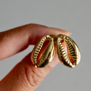 Gold cowrie shell stud earrings - dainty shell earrings/ cowrie shell jewelry/ cowrie earrings/ gold shells/ LANA