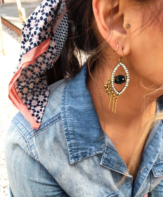 Evil Eye Drop Earrings With Eyelash 
